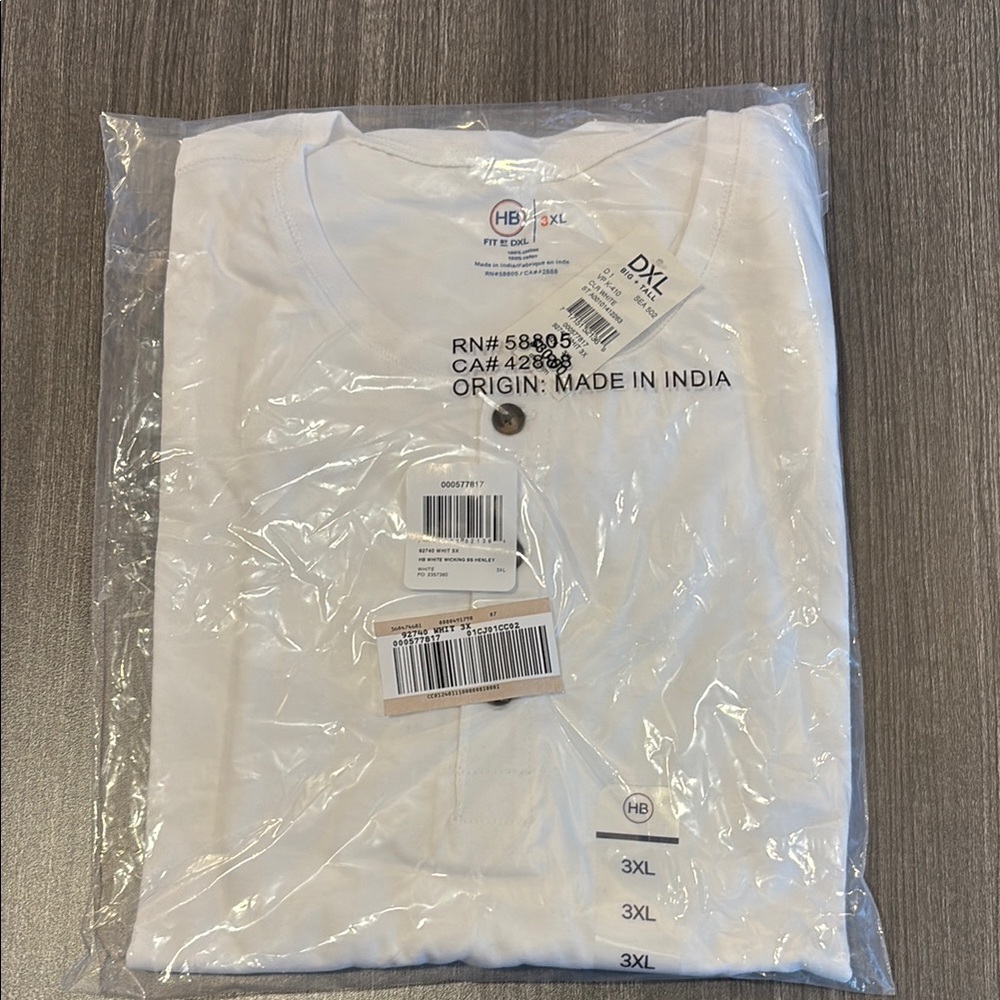 Mens White Henley Big + Tall